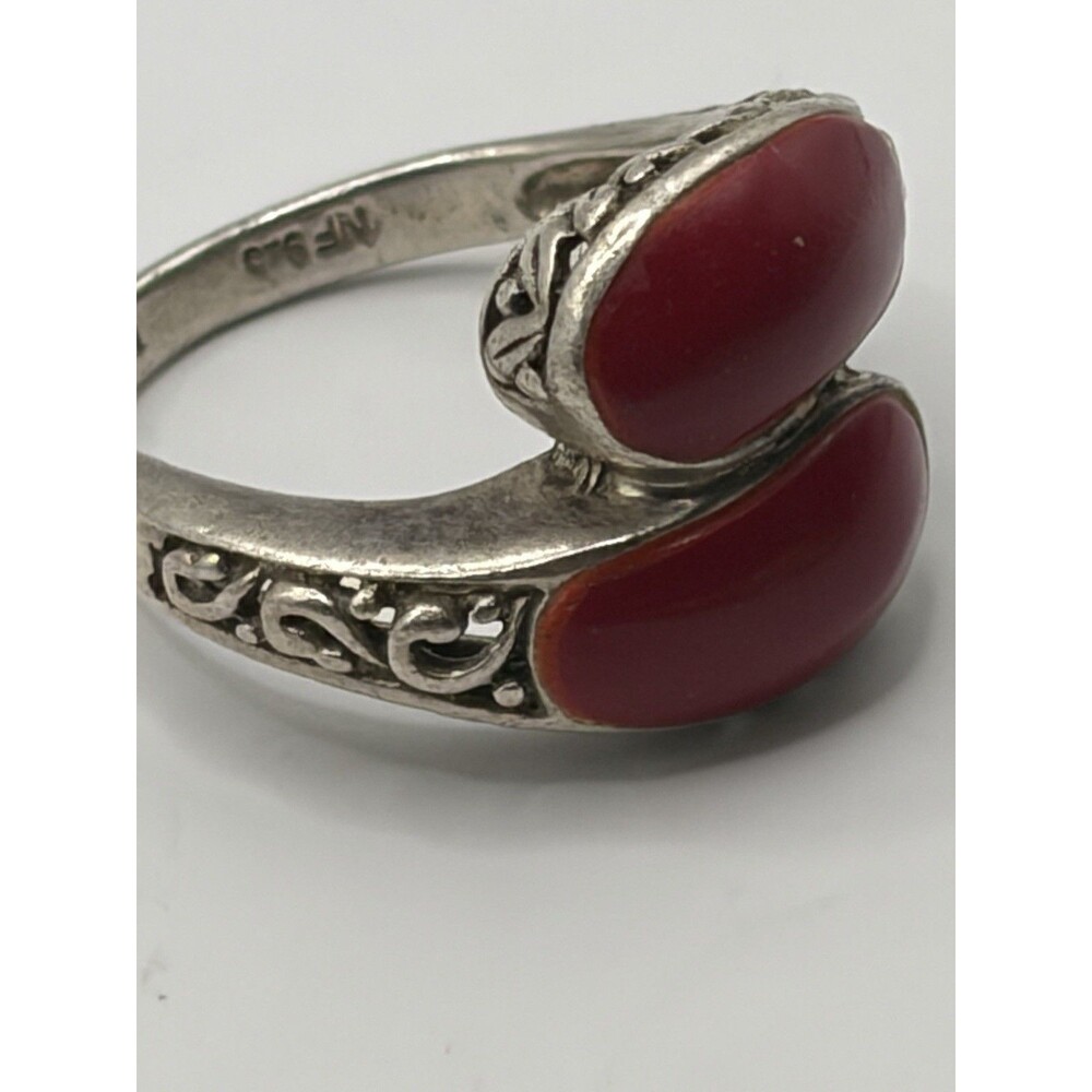 CHAPAL ZENRAY 925 Sterling Silver Vintage CORAL Bypass Ring Size 6.5 - Picture 5 of 8